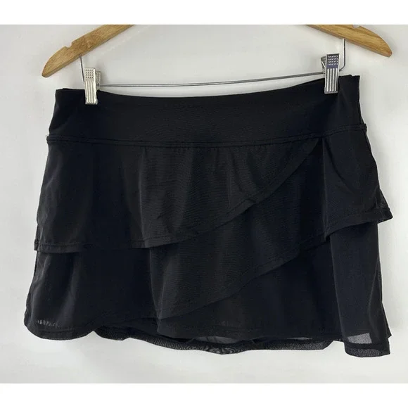 NWT Coco Reef Castaway Black Illusion-Overlay Mesh Layer Swim Skirt Shorts Large - Picture 2 of 10